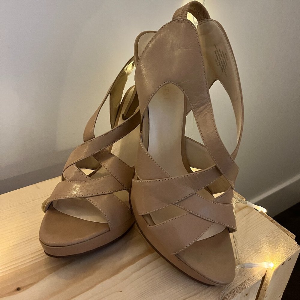 Nude open toe strappy heels